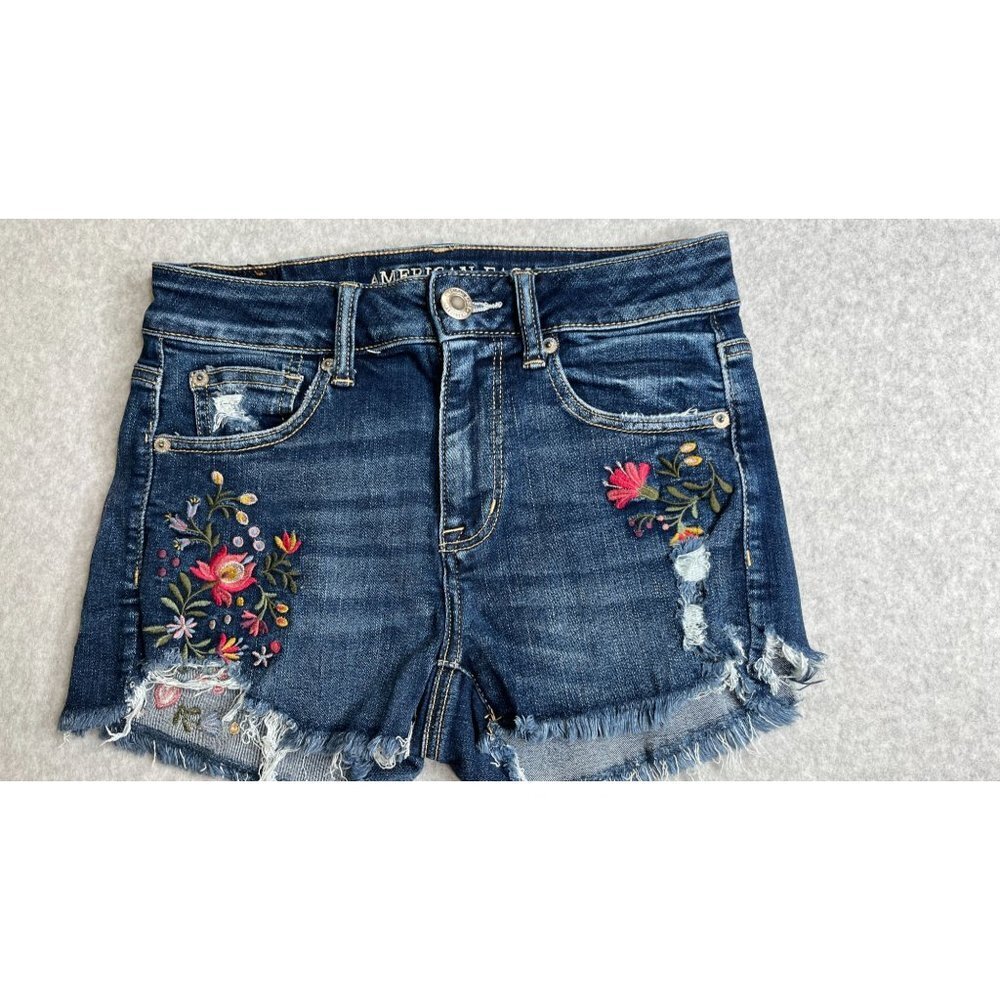 American Eagle 2 Ne(x)t Level Stretch Floral Hi-Rise Shortie Denim Shorts Size 4
